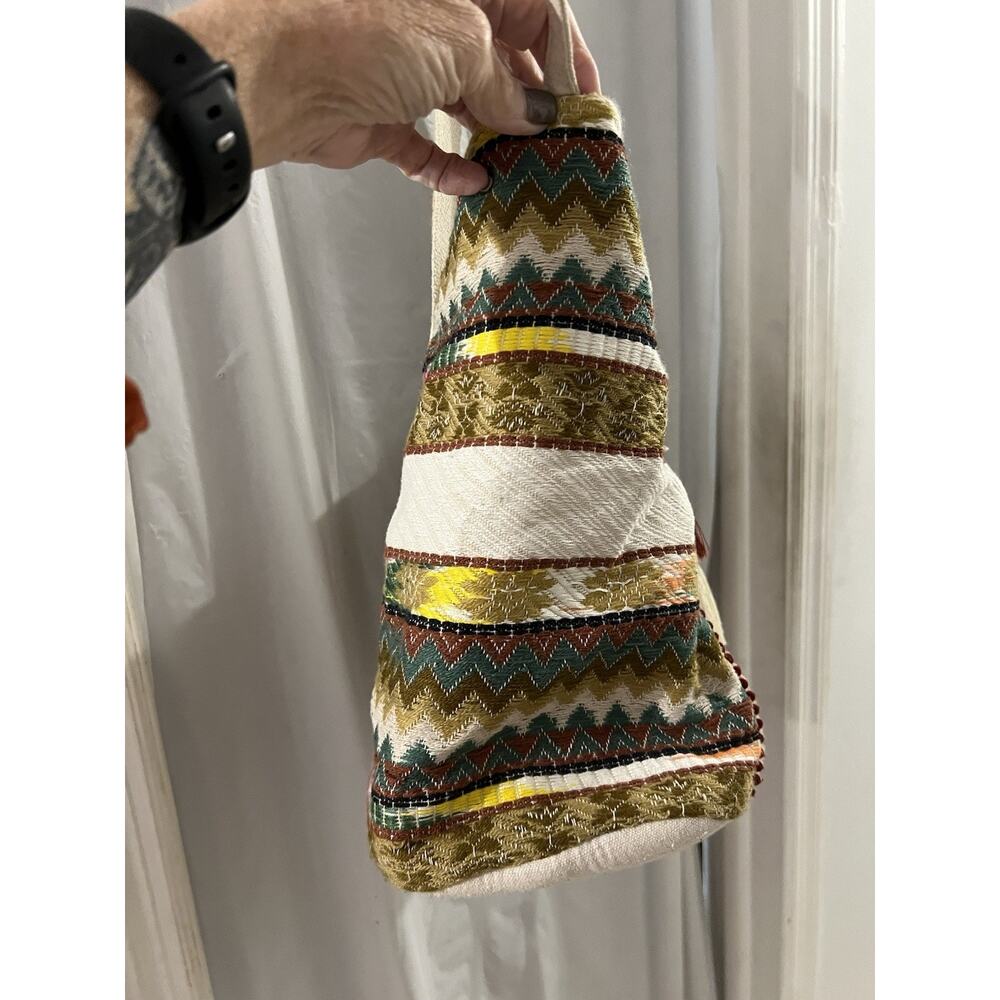 Astrid Multicolor Tote Bag Pompom Tassle Aztec Boho 22x12x6 - Picture 5 of 10